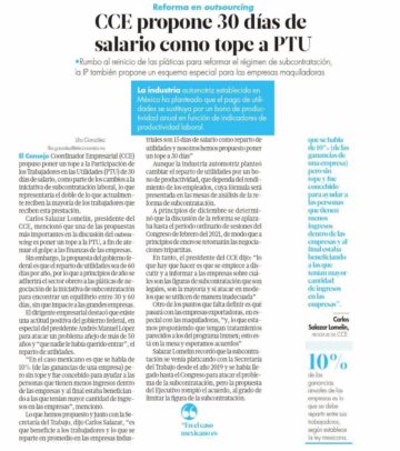 CCE propone 30 días de salario como tope a PTU