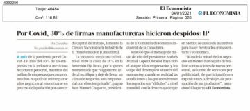 Por Covid, 30% de firmas manufactureras hicieron despidos: IP