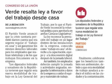 Verde resalta ley a favor del trabajo desde casa