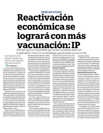 Reactivación economica se logrará con más vacunación: IP