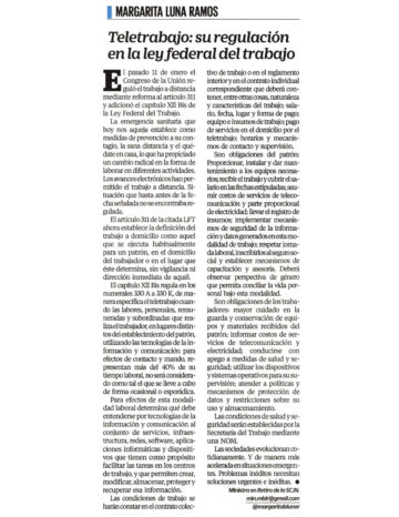 Teletrabajo: su regulación en la ley federal del trabajo – Margarita Luna Ramos