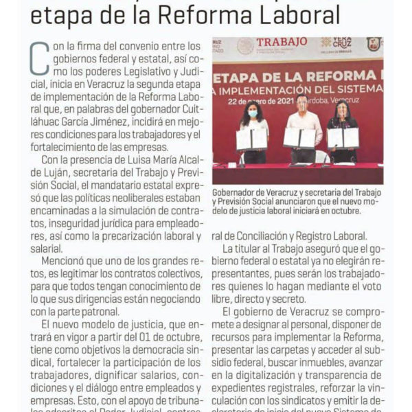 Veracruz y federación pactan II etapa de la Reforma Laboral