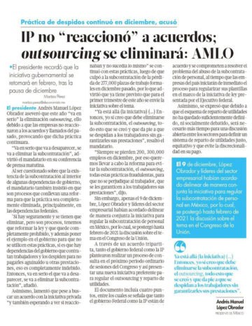 IP no “reaccionó” a acuerdos; outsourcing se eliminará: AMLO