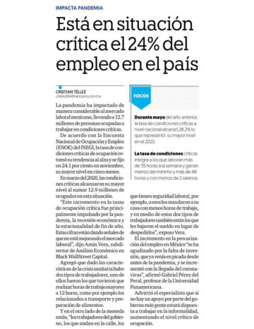 Está en situación crítica el 24% del empleo en el país