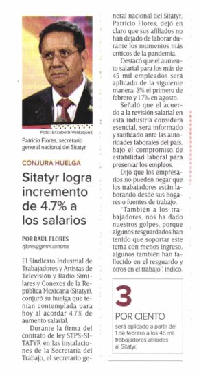 Sitatyr logra incremento de 4.7 a los salarios
