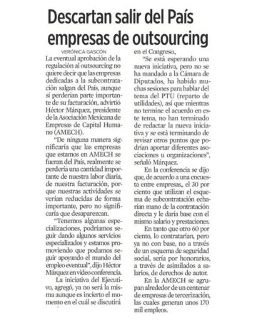 Descartan salir del País empresas de outsourcing