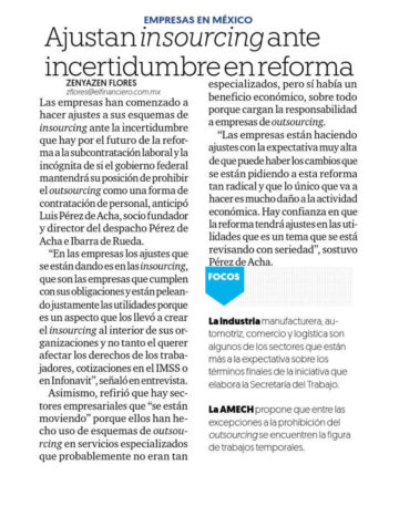 Ajustan insourcing ante incertidumbre en reforma