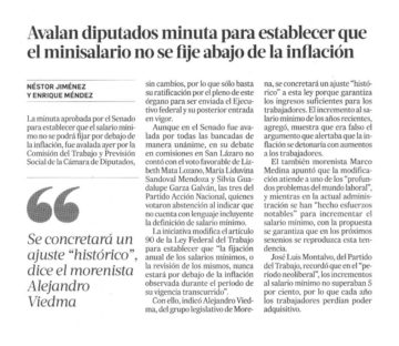 Avalan diputados minuta para establecer que el minisalario no se fije abajo de la inflación