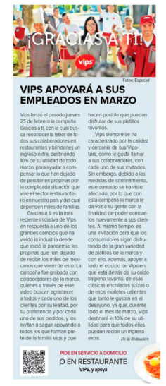 Vips apoyará a sus empleados en marzo