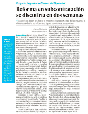 Reforma en subcontratación se discutiría en dos semanas