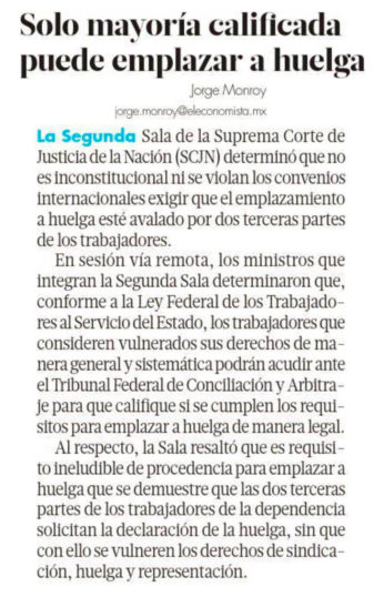 Solo mayoría calificada puede emplazar a huelga