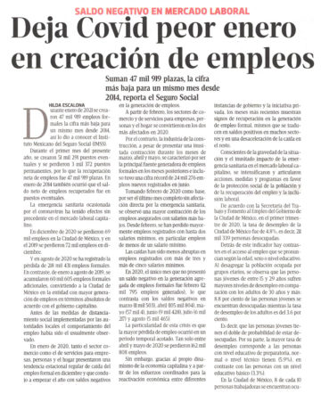 Deja Covid peor enero en creación de empleos
