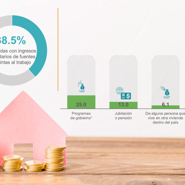 38.5% de las viviendas en México, tienen ingresos monetarios de fuentes distintas al trabajo