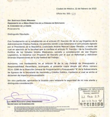El ejecutivo manda iniciativa para actualizar tablas de enfermedades de trabajo y de incapacidades permanentes.