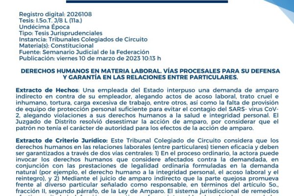Derechos Humanos en materia laboral; obligatoria en primer circuito