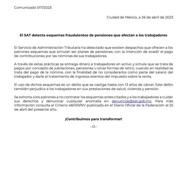EI SAT detecta esquemas fraudulentos de pensiones que afectan a los trabajadores