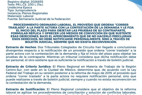 Obligatoria en Cdmx; Notificación por boletín judicial para actora con escrito de contestación