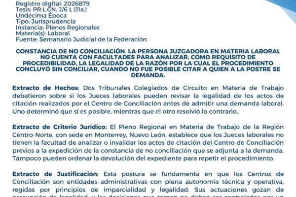 Obligatoria en Guanajuato; Juez carece de facultades para analizar conciliación prejudicial