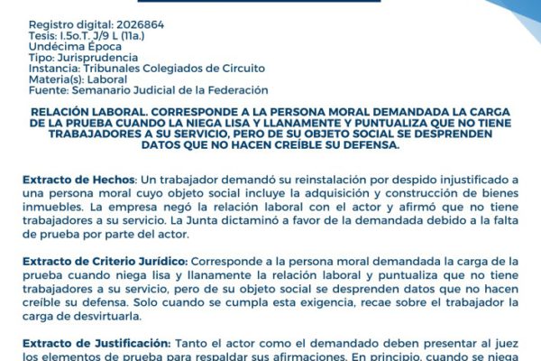 Obligatoria CDMX Negativa lisa y llana de la relación laboral, ya no siempre, corresponde la carga al trabajador