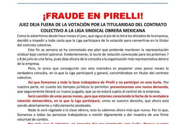 La Liga Sindical Acusa Fraude en Pirelli