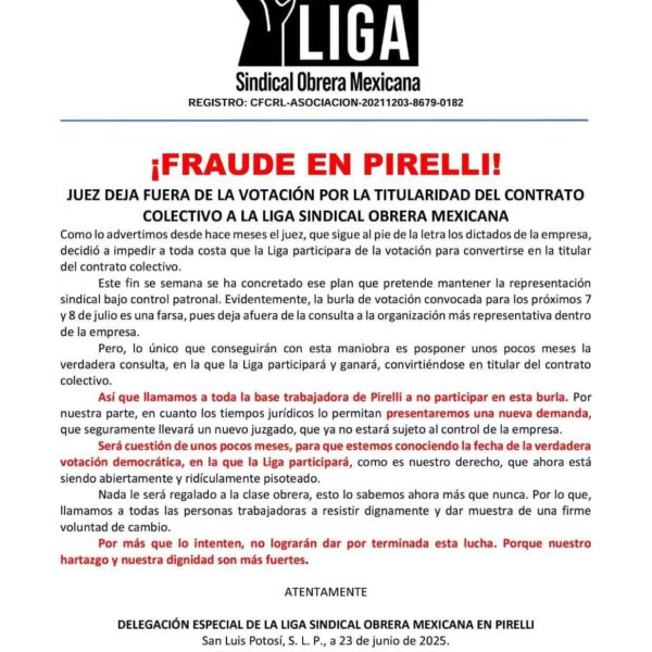La Liga Sindical Acusa Fraude en Pirelli